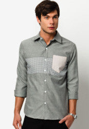 Long Sleeve Shirt With Houndstooth Print Panel