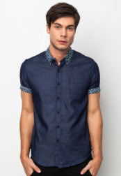 Short Sleeve Shirt With Leopard Print Collar