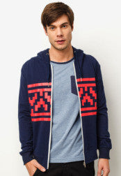 Zip Through Hoodie With Ikat Print Panel