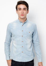 Long Sleeve Denim Shirt With Acid Wash