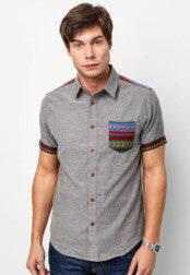 Short Sleeve Shirt With Aztec Print Back Yoke