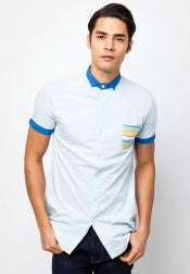 Contrast Short Sleeves Pocket Shirt