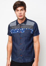 Floral and Checked Short Sleeves Shirt