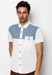 Stripe Panel Short Sleeves Shirt