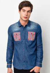 Denim Check Print Long Sleeves Shirt