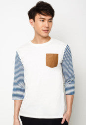 3/4 Stripe Sleeve Tee With Suede Pocket