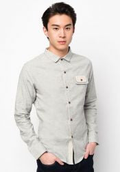 Long Sleeve Chambray Shirt With Flap Pocket