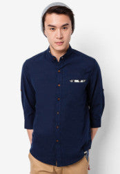 3/4 Sleeve Mandarin Collar Oxford Shirt