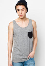 Singlet With Chambray Pocket